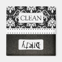Black and White Damask Clean / Dirty Dishwasher Magnets