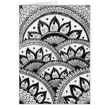 Black and White Damask Indian Mandala Thank You Greeting Cards