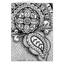 Black and White Damask Indian Mandala Thank You Greeting Card