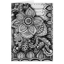 Black and White Damask Indian Mandala Thank You Greeting Card