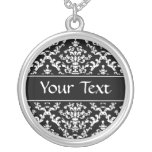 Black and White Damask Pattern Personalised Necklace