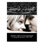 Black and White Damask Save the Date Post Cards