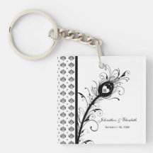 Black and White Damask Wedding Party Favor Acrylic Key Chains