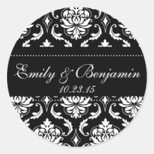Black and White Damask Wedding Stickers