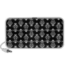 Black and White Demask Pattern Products iPod Speaker