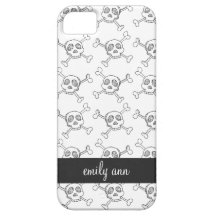 Black and White Doodle Skulls Pattern
