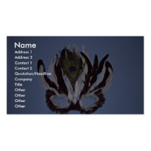 Black and white feather mask business card