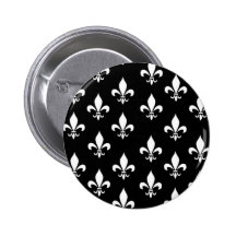 Black and White Fleur de Lis Pattern Button