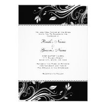 Black and White Floral Swirls Wedding Invitation