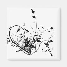 Black And White Flowers Fridge Magnet
