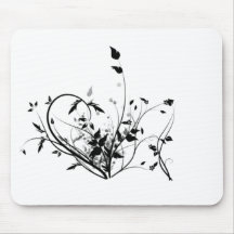 Black And White Flowers Mouse Mat