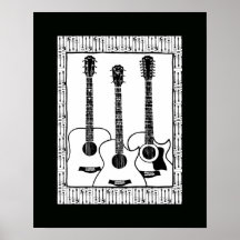 black and white guitar decor print