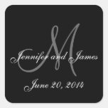 Black and White Monogram Square Wedding Labels Square Stickers