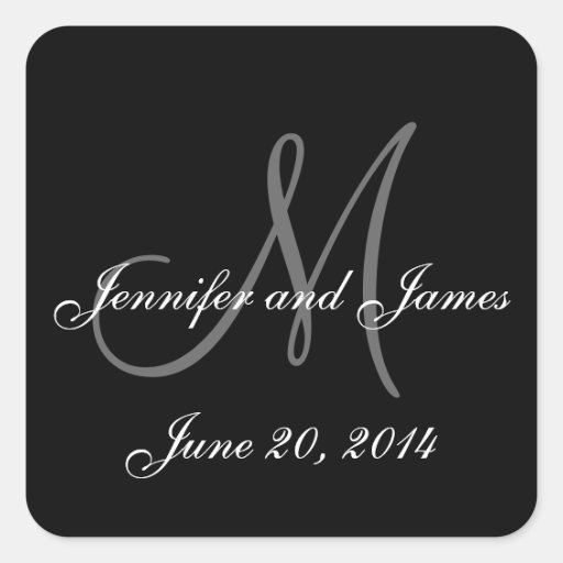 Black and White Monogram Square Wedding Labels Square Stickers