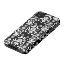 black and white ornate funky damask Case-Mate iPhone 4 case