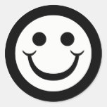 BLACK AND WHITE SMILEY FACE ROUND STICKERS