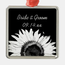 Black and White Sunflower Wedding Ornament