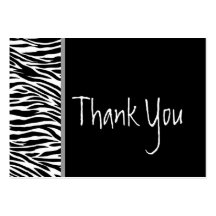 Black and White Zebra and Damask Wedding Thank You Business Card