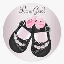 Black Baby Shoes Pink Baby Shower Stickers stickers