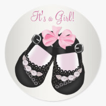 Black Baby Shoes Pink Baby Shower Stickers stickers