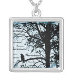 Black & Blue Nevermore Raven Silhouette Personalised Necklace