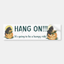 Black cat and 2 pumpkins bumper sticker