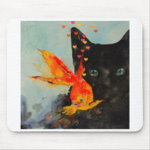 Black cat and the gold fish mousepad