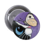 Black Cat and White Butterfly - Cat Art Button