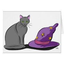 Black Cat and Witch Hat Greeting Card