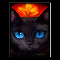 Black Cat Butterfly Painting Art - Multi postcards