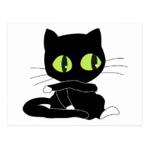Black cat cartoon post card