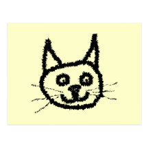 Black cat face cartoon. On Cream. Postcard