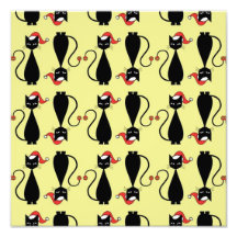 Black Cat in a Christmas Hat Photo Print