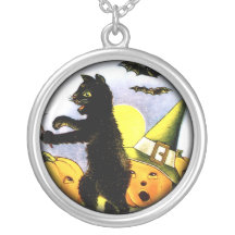 Black Cat, Moon, Pumpkins And Bats Jewelry