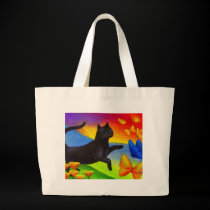 Black Cat Painting Butterflies Art - Multi bags