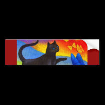 Black Cat Painting Butterflies Art - Multi bumper stickers