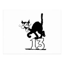 Black Cat Standing on the Number 13 Post Card