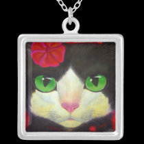 Black Cat Tuxedo Feline Painting Necklace necklaces