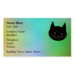 Black Cat, with a background of rainbow colours. Business Card
