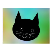 Black Cat, with a background of rainbow colours. Post Card