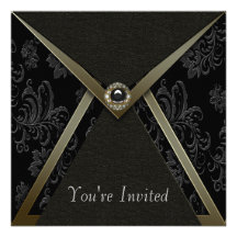 Black Damask Gold Black Party Invitation Template