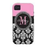 Black Damask iPhone 4 Case-Mate Monogram Pink