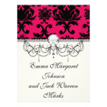 black damask on raspberry bold custom invitations