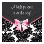 Black Damask Pink Bow Princess Baby Shower Personalized Invitation