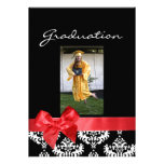 Black Damask & Red Bow Photo Graduation Invitation