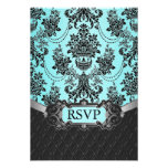 Black Damask Tiffany Blue Wedding RSVP Cards Personalized Invite