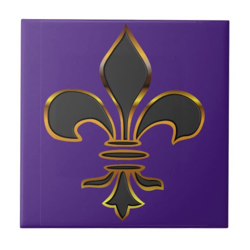 Black Fleur-de-lis Trimmed in Gold Ceramic Tile