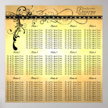 Black Funky Elegant Swirls Seating Chart Tables Print