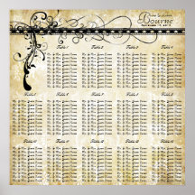 Black Funky Elegant Swirls Seating Chart Tables Posters