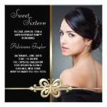 Black Gold Butterfly Photo Sweet Sixteen Birthday Invitations